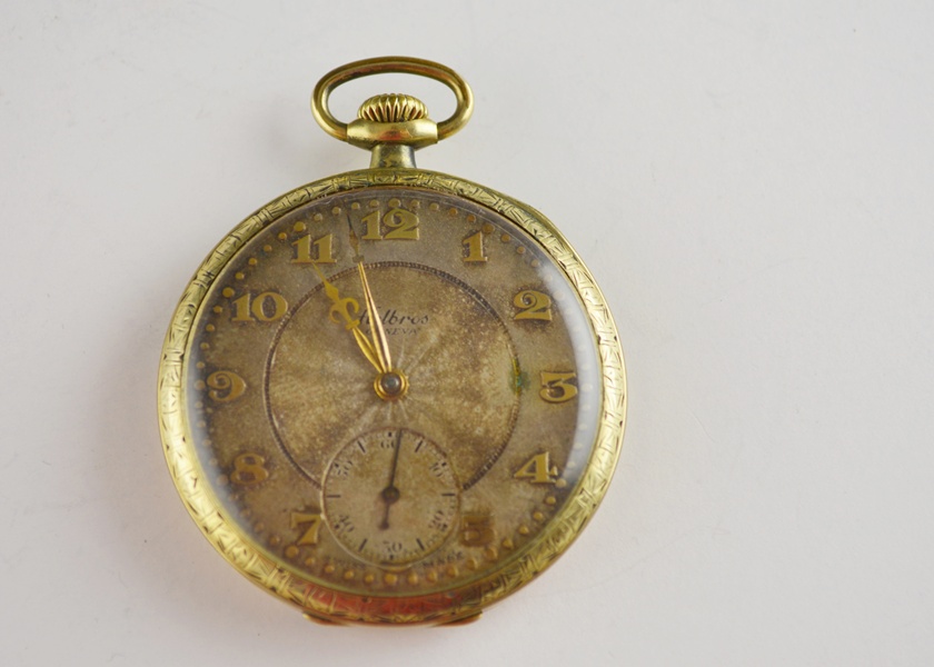 14K Gold Filled Helbros "Geneva" Open Face Pocket Watch EBTH